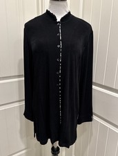 NWT Chicos Black Snow Leopard Trim Claire Jacket SZ 2 Button Up