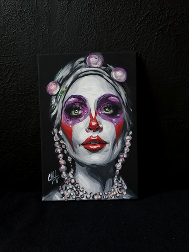 original acrylic portrait on canvas clown girl, handmade - Picture 3 of 4