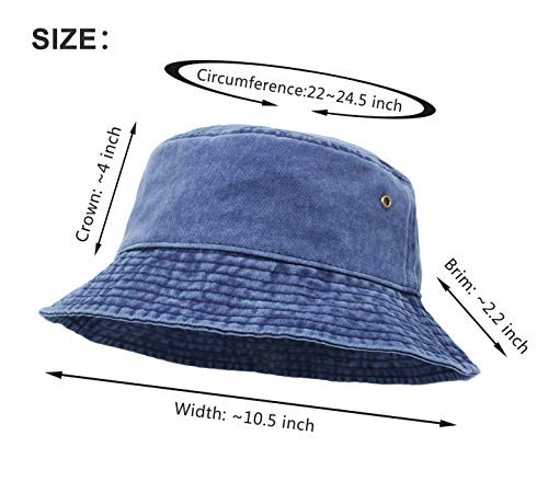 Bucket Hat, Wide Brim Washed Denim Cotton Outdoor Sun Hat Flat Top Cap for - Foto 2 di 6
