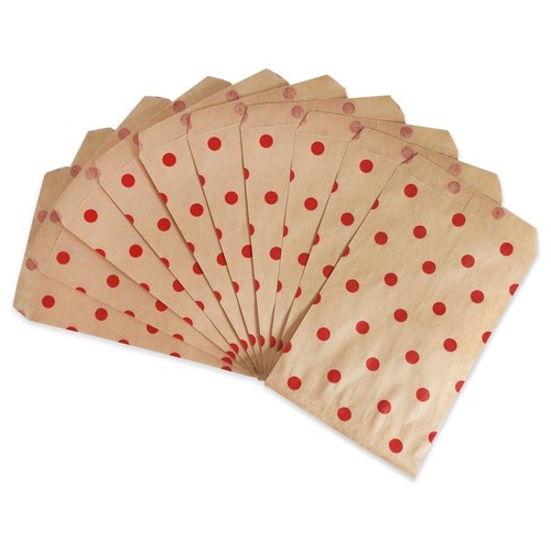 100pcs 8.5" x 11" Red Polka Dot on Kraft Flat Paper Gift Bags with 100pcs... - Picture 1 of 1