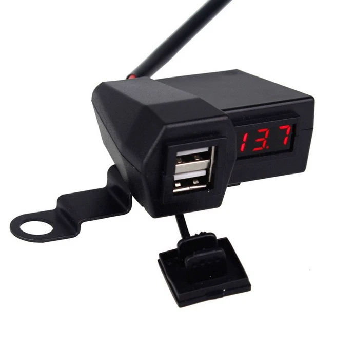 USB Charger Motorcycle Dual Socket LED Voltmeter Handlebar Installation Foto 3 de 4
