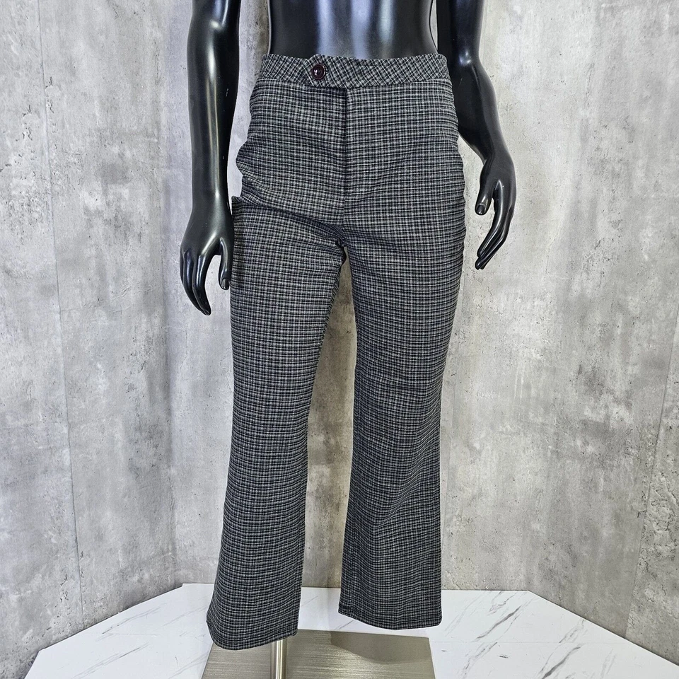 Vintage Y2K Anchor Blue Gray Plaid Flare Pants Size 7 USA Pedal Pushers Trousers - Image 2 of 4