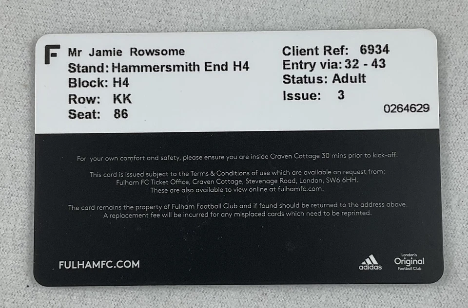 EFB 2018-2019年富勒姆足球俱乐部季票(足球)小册子 — 第 4/4 张图片