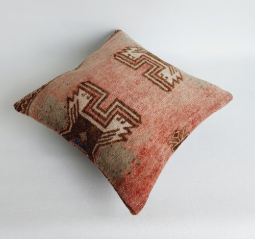 pale pink rustic rug pillow cover , bohemian handmade pillow case 16x16 - Picture 9 of 9