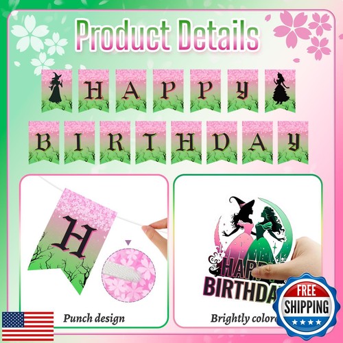 Wicked Party Decorations, Witch Movie Theme Birthday Banner Cupcake Toppers C - Picture 4 of 5