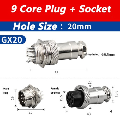 Aviation Plug GX20 Male Socket & Female Plug Docking-Typ Cable Connector 2-9Pin - Picture 16 of 16