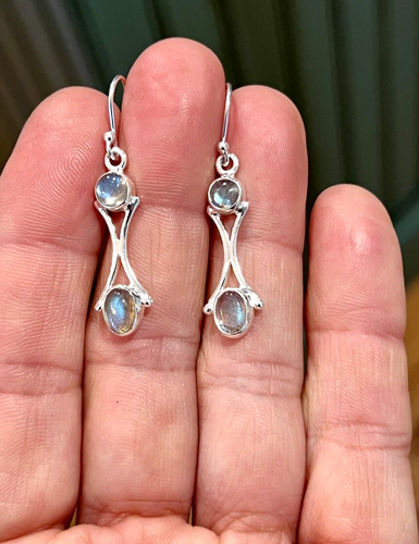 NEW $98 Sundance 2-Stone Labradorite Sterling Silver 1.5" Handmade Earrings - Picture 4 of 8