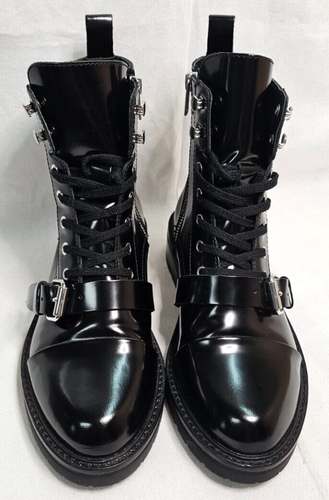 ALLSAINTS Donita Patent Leather Moto Combat Ankle Boots Side Zip Women's US 6.5 - Picture 2 of 14
