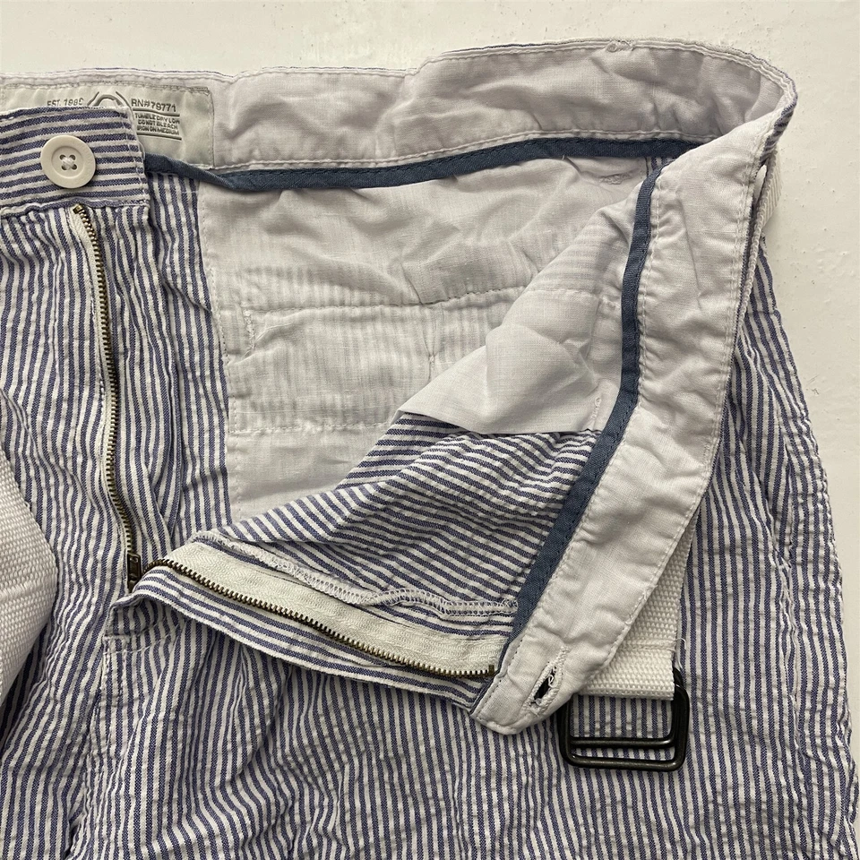 Pantalones Cortos Jordan Craig 44 x 10" Cinturón Azul y Blanco Rayas Algodón Seersucker Foto 2 de 4