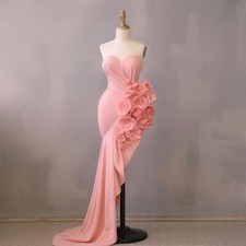 Prom Dresses Blush Pink Chiffon Flowers Formal Evening Party Romantic Mermaid