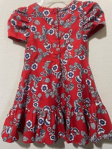JANIE & JACK GIRLS 4  RED FLORAL PAISLEY RUFFLE DRESS  NEW - Picture 2 of 4
