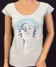 LADIES DRUNKNMUNKY PALE BLUE 'HEADPHONES' T.SHIRT WITH LOW BACK SIZE 10 BNWT