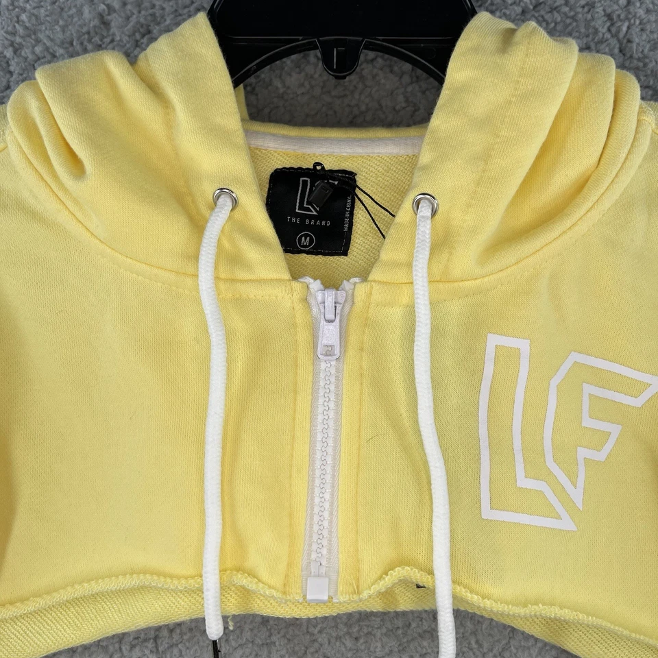 LF The Brand Women's Cropped Jacket Medium Yellow Hoodie Zip Down Workout - Image 2 of 4