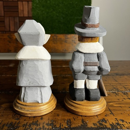 Vintage Hand Carved Wood Figures Polychrome Pilgrims Folk Art Husband/Wife - Picture 6 of 8
