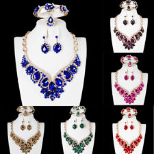 Women Lady Crystal Statement Necklace Earrings Jewelry Set Bridal Wedding Party