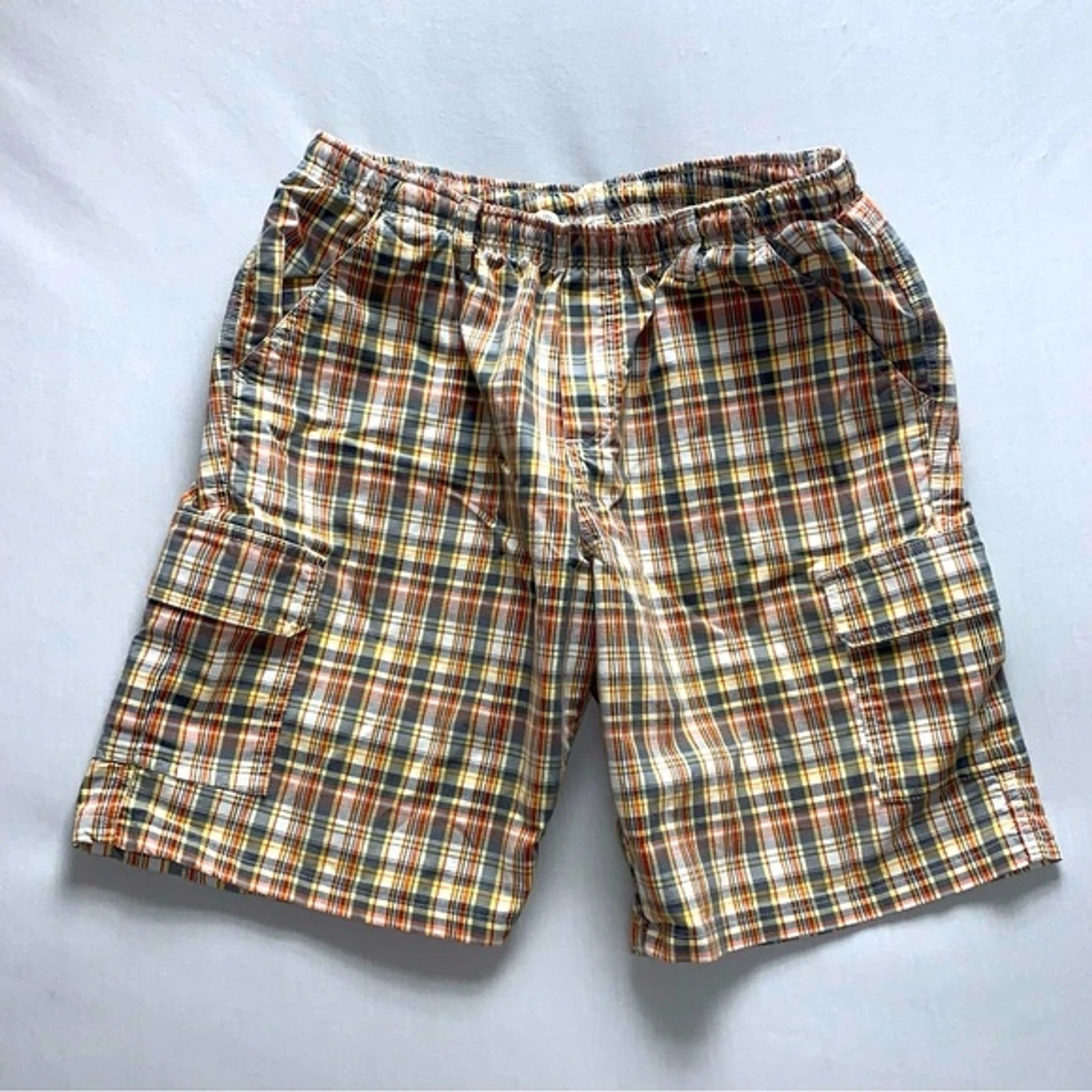 Plaid Preppy Cargo Shorts Men’s 18H Winter Vacation Elastic Waist Pull On Cozy