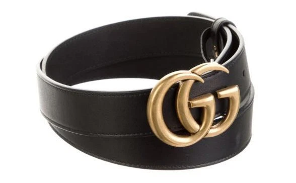 Ceinture Gucci en cuir noir avec boucle GG dorée moyenne   Taille 95