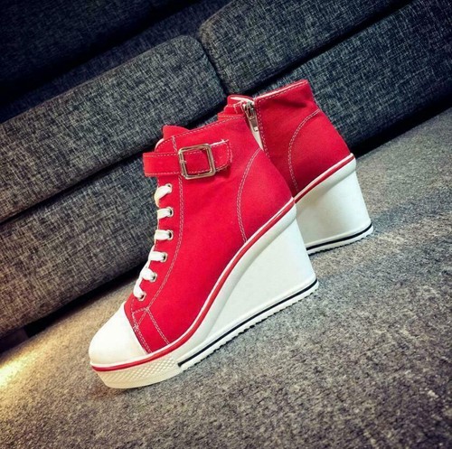 Canvas Sneakers Women Wedge Trainers Lace Up High Heels Sport Shoes Trend 37-43 - Picture 8 of 14