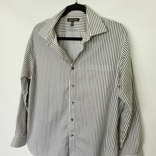 Michael Kors Striped Button Down Shirt Men's Size 16.5 - 32/33 White Grey - Picture 4 of 12