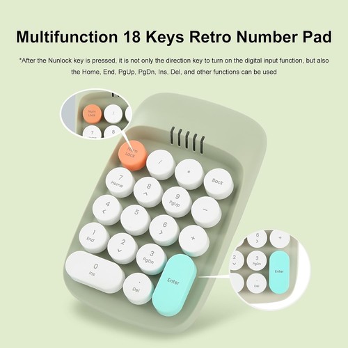 ☀️ Wireless Retro Typewriter-Style Numeric Keypad – 18-Key 2.4GHz Numpad - Pink - 第 4/8 張圖片