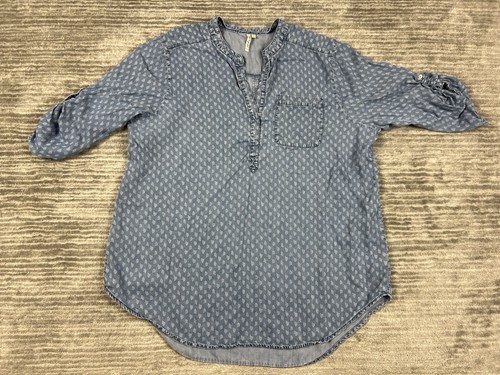 Grand & Greene Top Womens 1X Blue Patterned 3/4 Sleeve Tunic Pockets - Picture 1 of 12