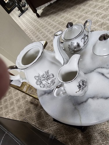 Vtg. Lefton China 25th Wedding Silver Anniversary Teapot Porcelain Sugar Creamer - Picture 4 of 5