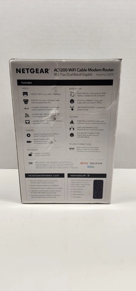 New Open Box NETGEAR Cable Modem Built-in WiFi Router (C6230) AC1200 DOCSIS 3.0 - Image 3 of 4