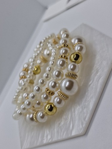 Set 4psc Bracciale Bracciale Bracciale Perline Finte Perle Perle Matrimonio Gioielli - Foto 3 di 5