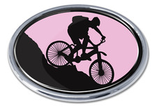 mountain biking pink chrome auto emblem decal usa made