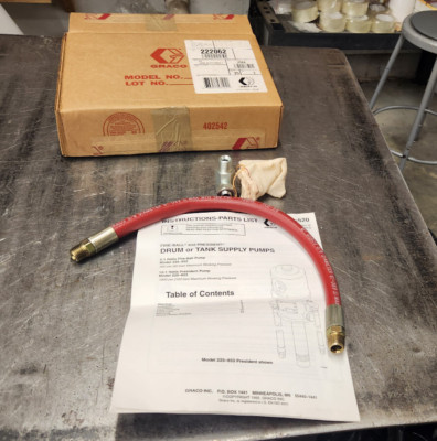 New Graco 222062 18'' Hose & Fitting For Drum Pump Dispense, open box