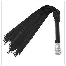 Real Genuine Cow Hide Leather Flogger 25 Falls Black Heavy  Steel Studded Crop