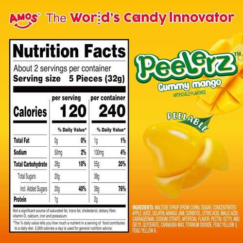 AMOS PEELERZ GUMMY MANGO PEELABLE FRUIT, CANDY, Novelty Tiktok Candy - Picture 5 of 6
