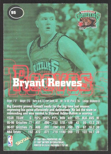 1996-97 Signature Rookies Supreme Bryant Reeves Vancouver Grizzlies #7 - Picture 2 of 2