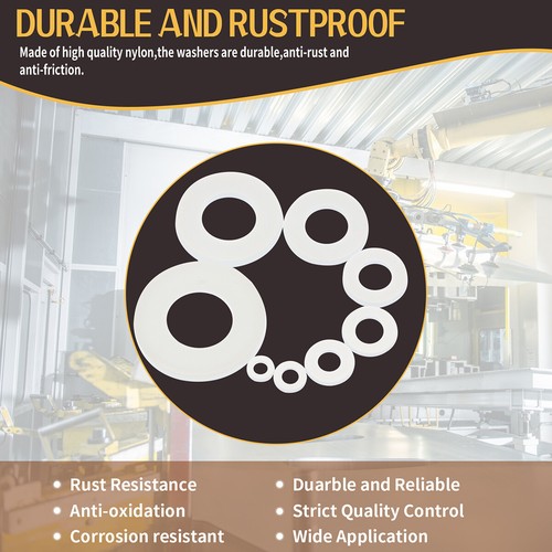 480pcs White Plastic Washers Flat Nylon Washer Assorted Washer Seals M2.5-M12 - Bild 6 von 12