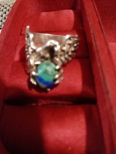 Sterling Silver Native American Eagle Ring As 9 Blue & Green Stone Signed - Picture 8 of 12