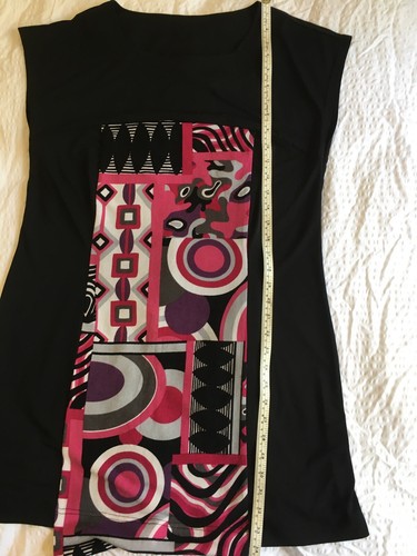 Tessuto size 10-12 Black shift dress pink geometric panel round neck cap sleeves - Picture 7 of 7