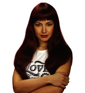 Ladies Long Straight Red Auburn Glamour Wig Fringe 70s 80s 90s Hen