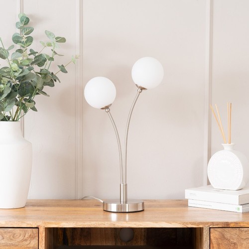 2 Arm Table Lamp Light Opaque Globe Shades Living Room Bedroom Light LED Bulbs - Picture 22 of 24