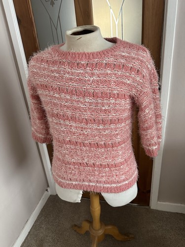 F&F rosa/weißer flauschiger 3/4-Arm Pullover ~ Größe 8