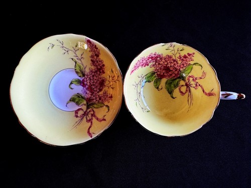 Vintage Paragon Fine China Cup Saucer Lilac on Yellow Double Warrant - Picture 2 of 9