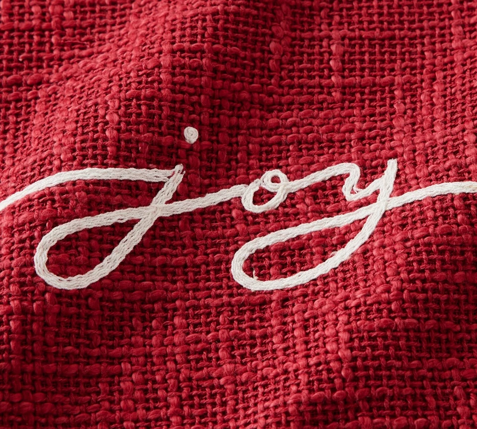 Pottery Barn Christmas Holiday Merry & Bright Cotton Table Throw, Red 50''x50'' - Image 3 of 4
