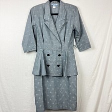 Vintage 90s Peplum Waist Midi Dress Womens M Professional Retro Pleated USA