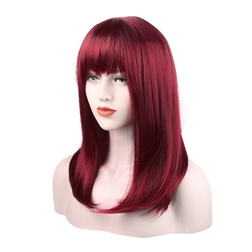 Women Wig Wine Red Wig Long Straight Wig Ladies Human Hair Wig+Wig Cap - Picture 4 of 4