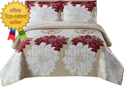 Helena-Burgundy Reversible Coverlets, Queen Over-Sized 3Pc Quilt Set (92-Inch Wi