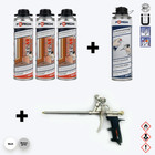 Bauschaum SET 3x 500 ml Grau + 1 Metall Schaumpistole + 1 Reiniger Montageschaum