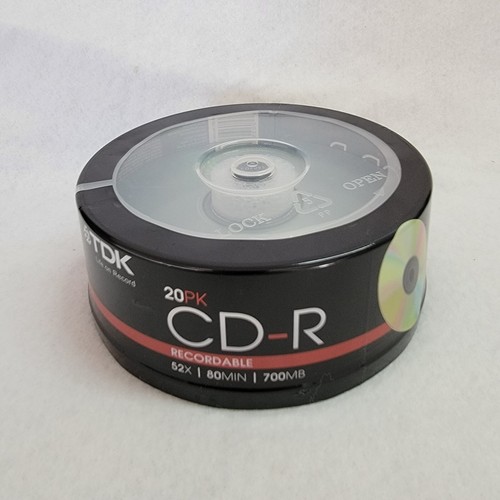 NEU TDK CD-R Spindel 20er-Pack 700 MB 52X 80 MIN BESCHREIBBAR WERKSEITIG VERSIEGELT - Bild 1 von 3