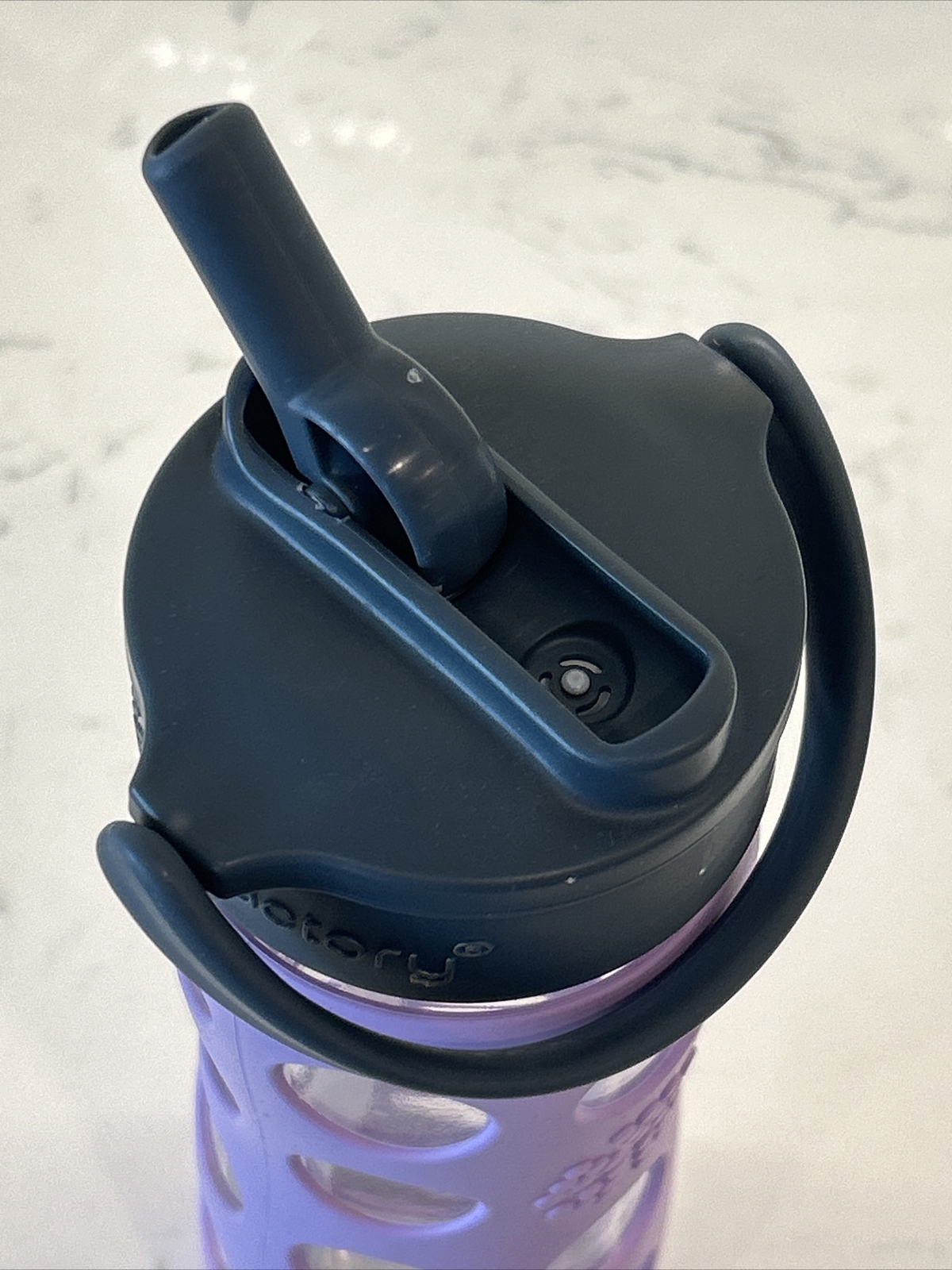 Lifefactory 16 oz Glass Water Bottle Straw Cap and Silicone Sleeve Purple