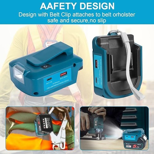 For Makita ADP05/Dewalt 14.4V 18V Battery Adapter Work Light USB Phone Charger - Picture 9 of 13