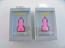 2 New Sealed Box Heyday Pink 2-Port USB Car Chargers Free US Shipping