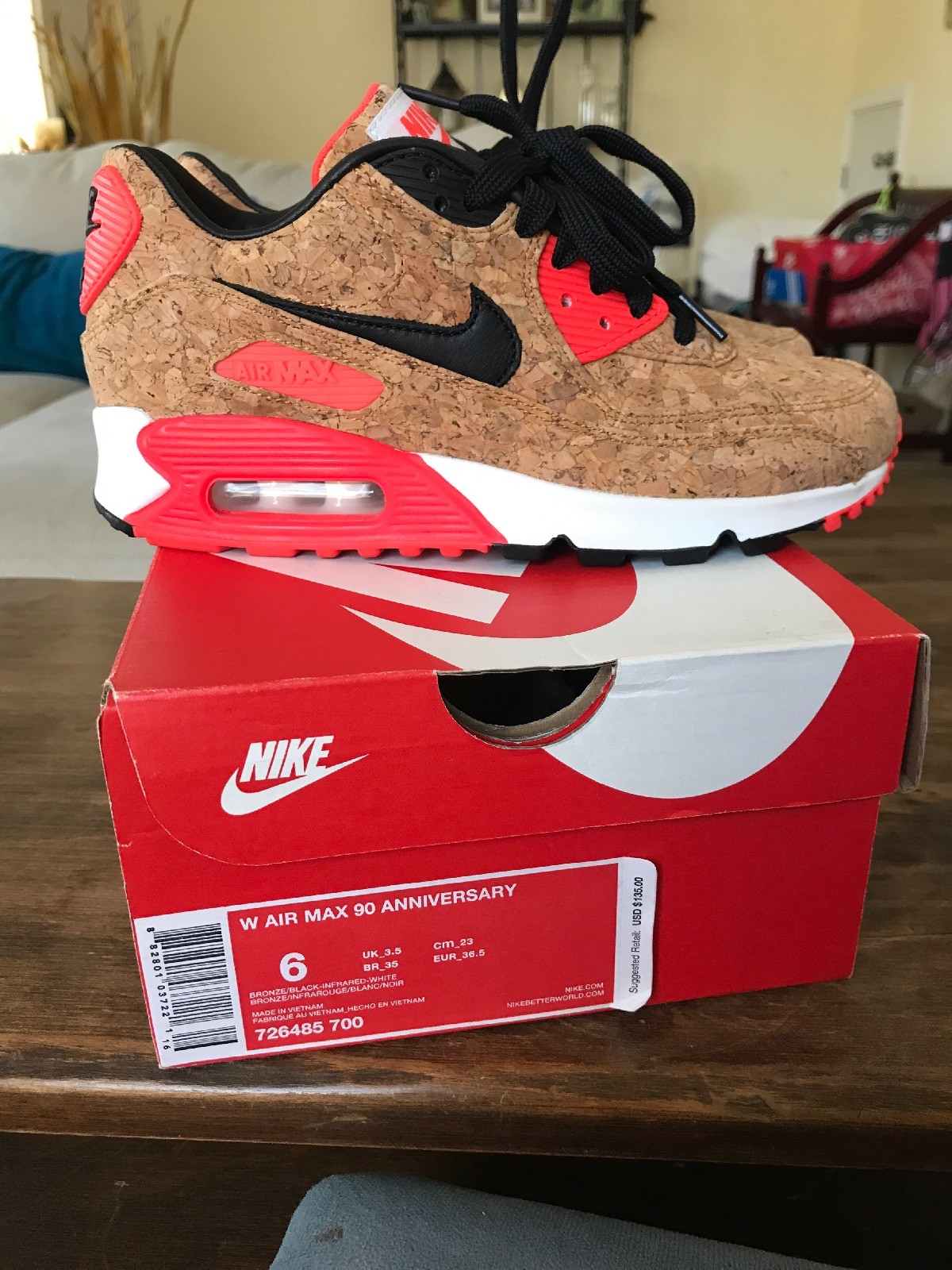 Nike Women's Air Max 90 Anniversary Cork Infrared Sz 6 Used Nike Women's Air Max 90 Anniversary Cork Infrared Sz 6 Used